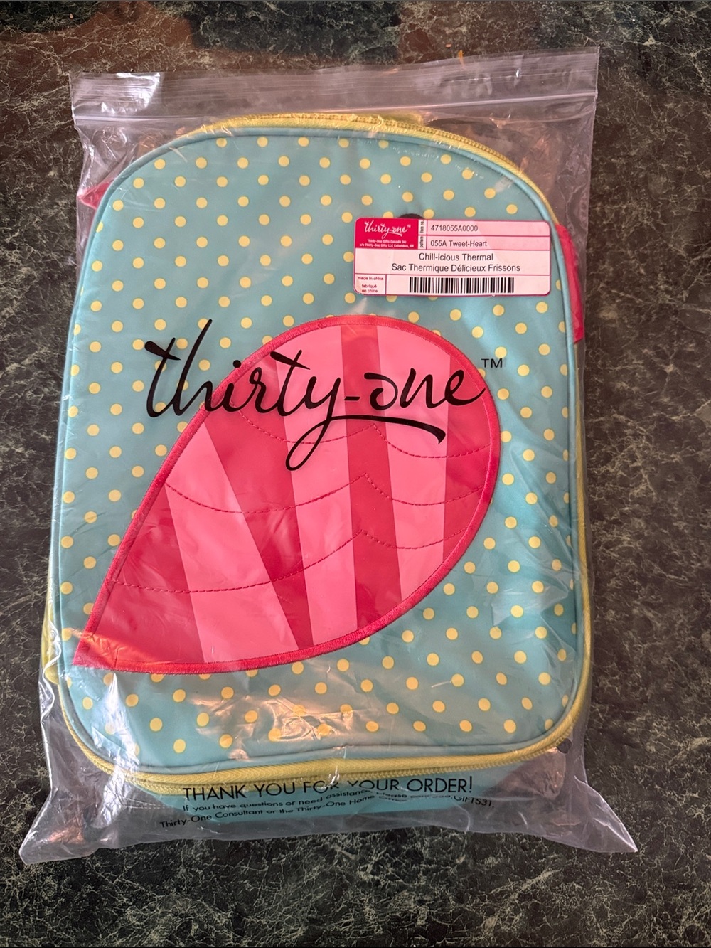 thirty-one Aqua Insulated Lunch Backpack with Pink Accent